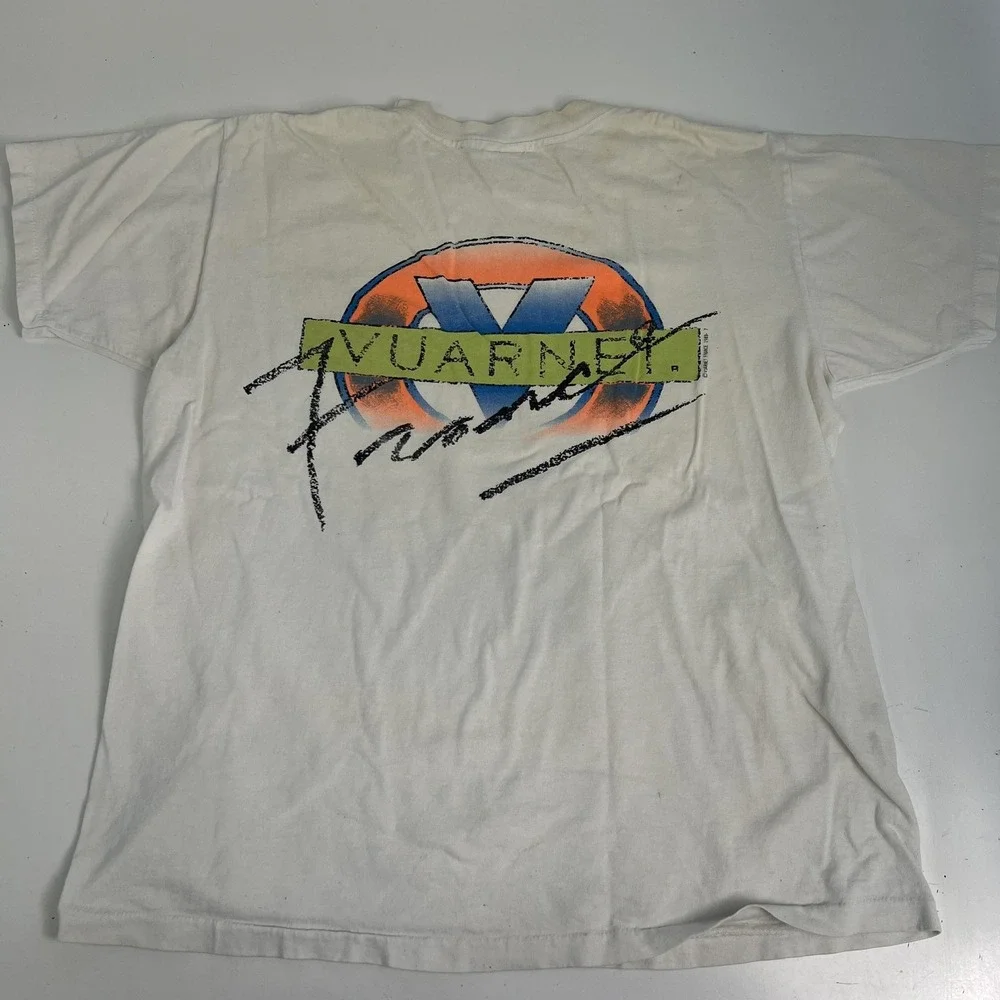 Vintage 1989 Vuarnet France Shirt Mens Large White Logo Graphic Tee Made USA - Picture 1 of 12